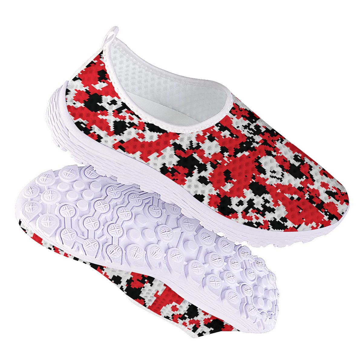 Digital Camo Red White And Black Print Pattern Nurse Shoes-grizzshop