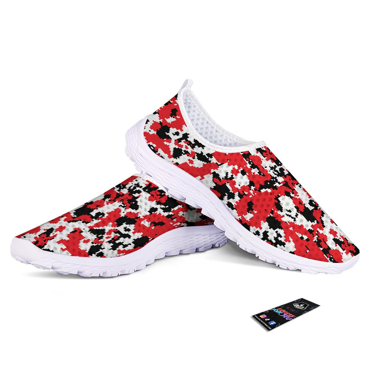 Digital Camo Red White And Black Print Pattern Nurse Shoes-grizzshop