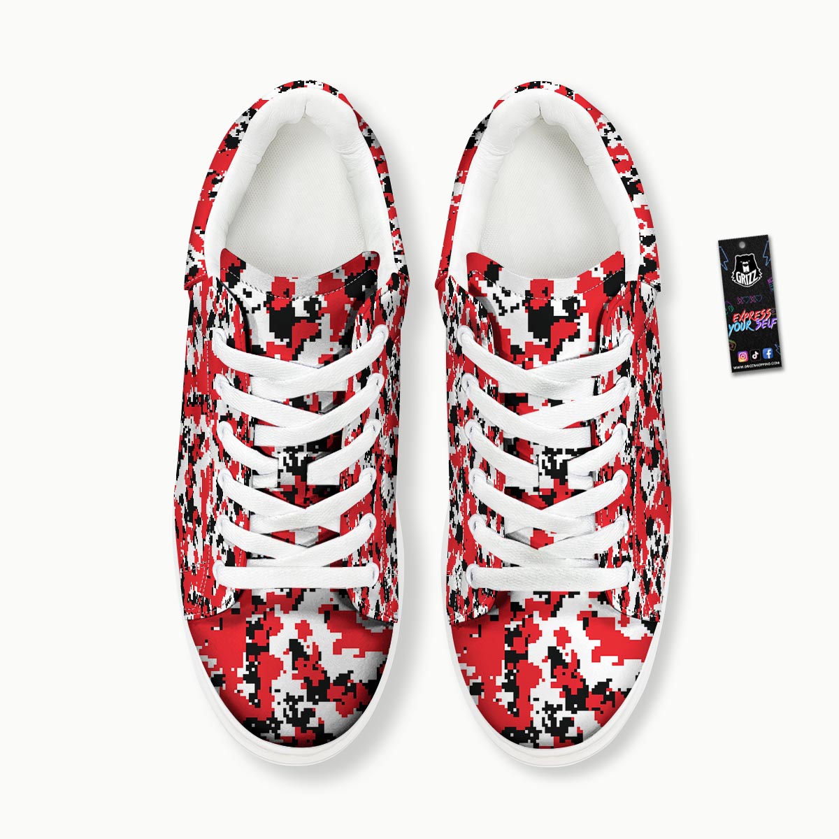 Digital Camo Red White And Black Print Pattern Platform Shoes-grizzshop