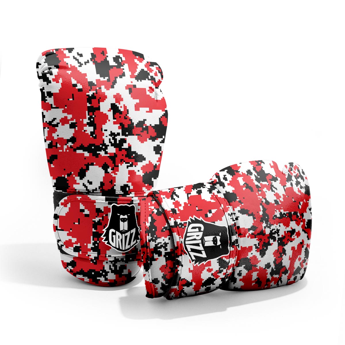Digital Camo Red White And Black Print Pattern Pro Boxing Glove