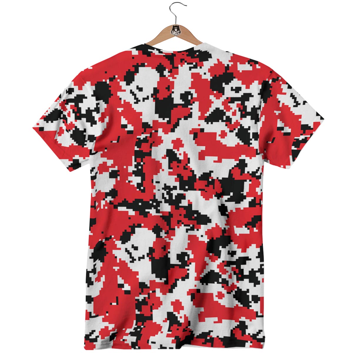 Digital Camo Red White And Black Print Pattern T-Shirt-grizzshop