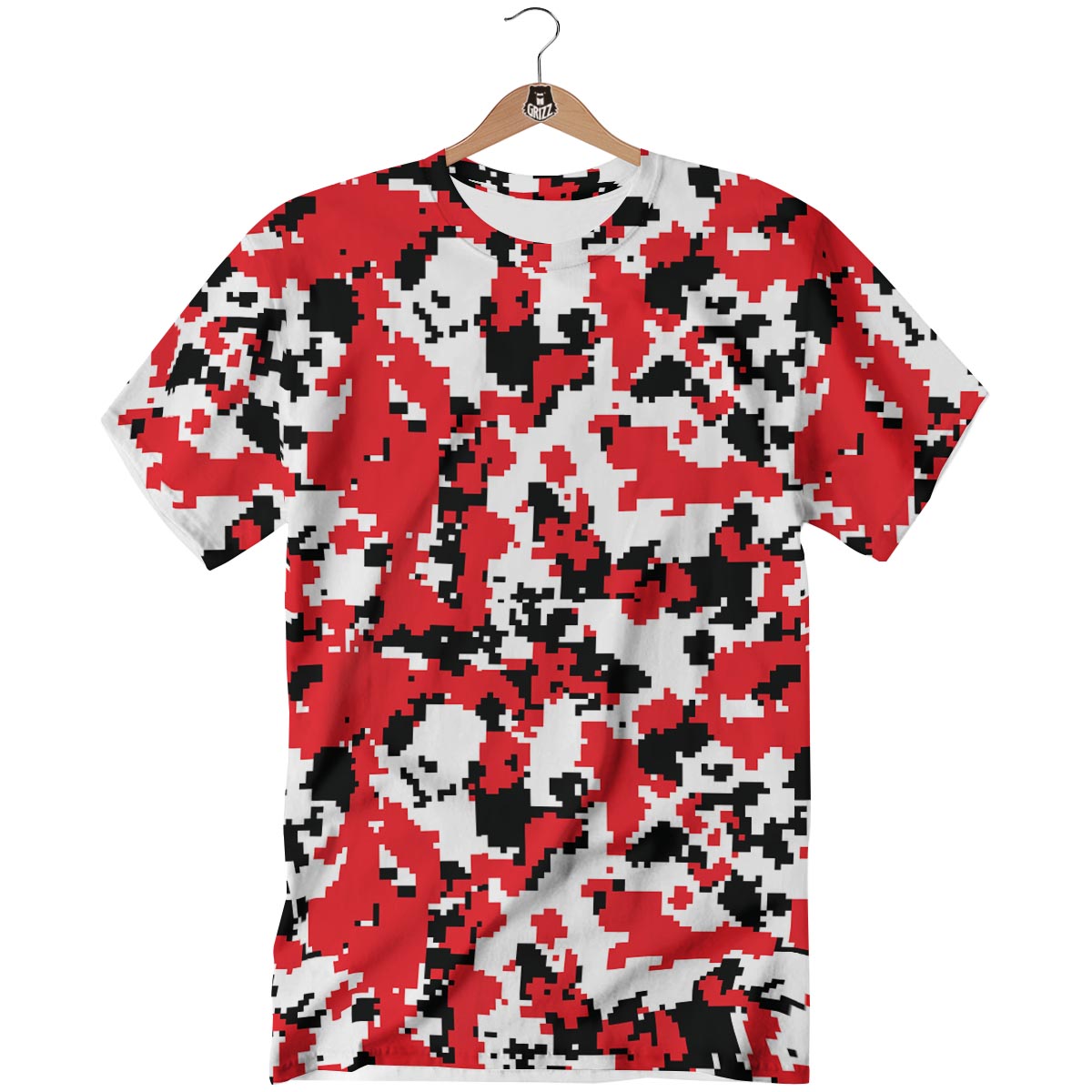 Digital Camo Red White And Black Print Pattern T-Shirt-grizzshop