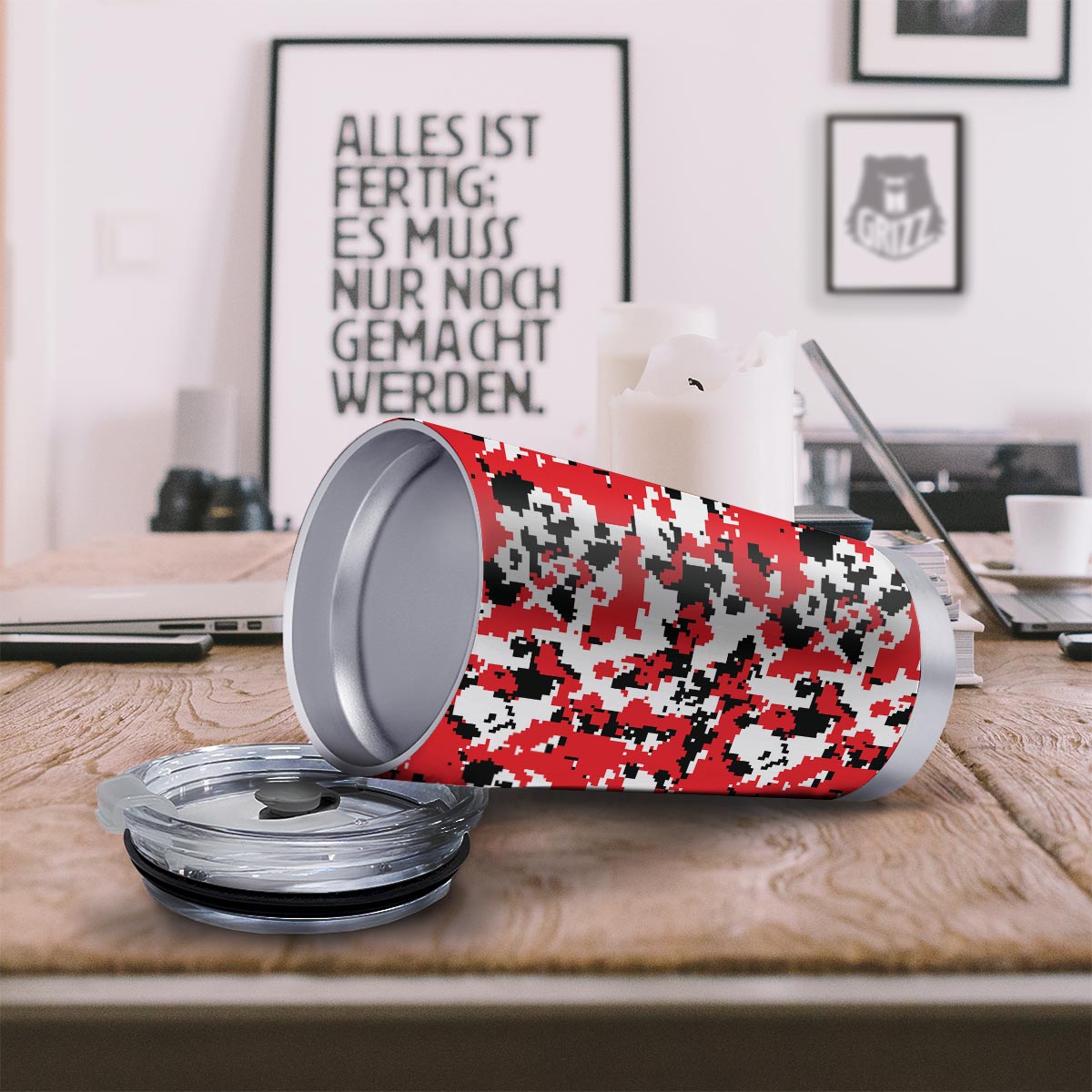 Digital Camo Red White And Black Print Pattern Tumbler-grizzshop