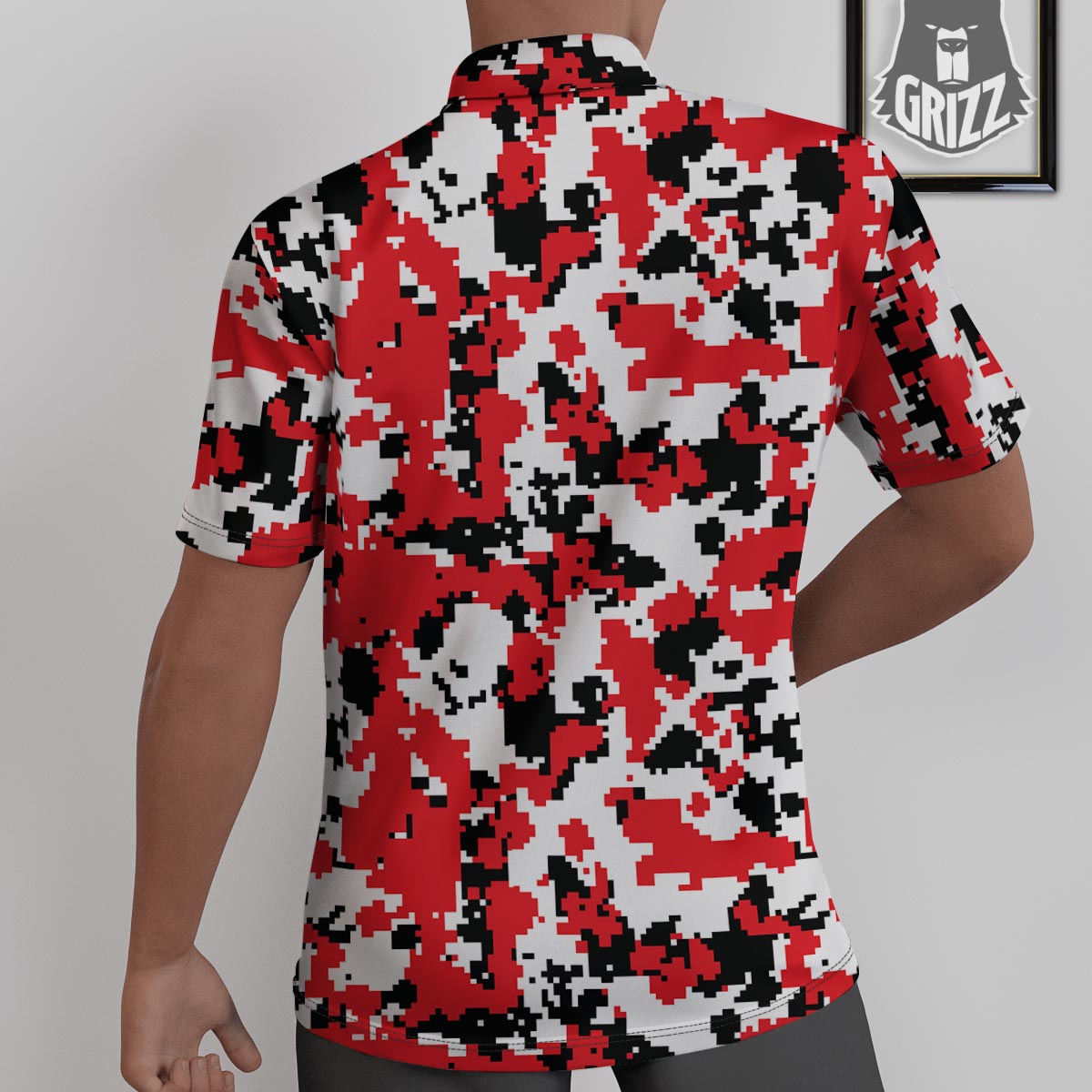Digital Camo Red White And Black Print Pattern Untucked Shirts-grizzshop