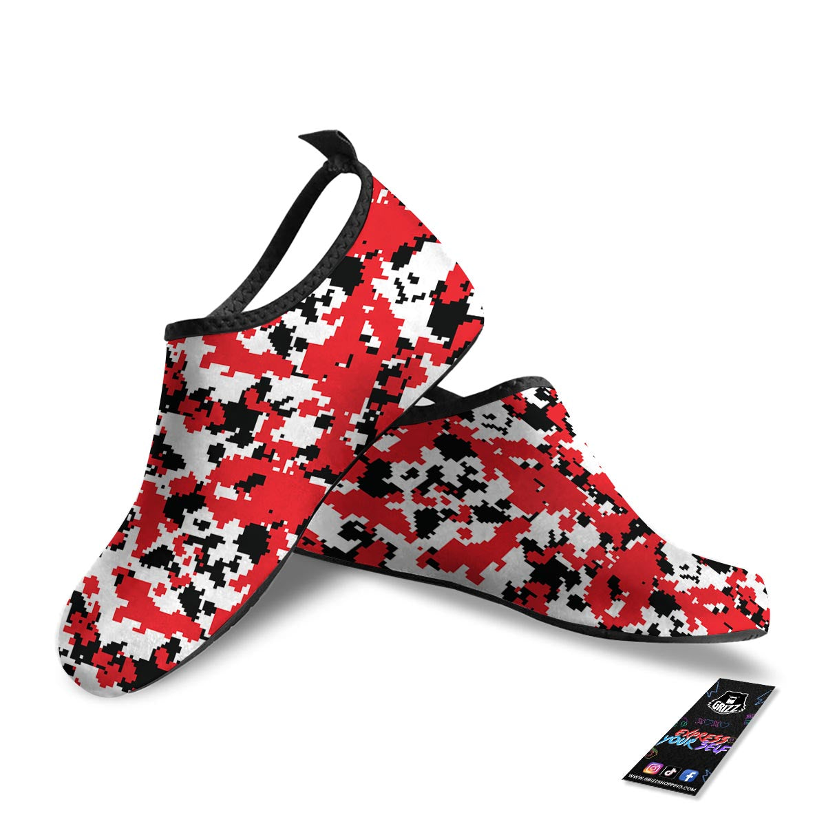 Digital Camo Red White And Black Print Pattern Water Shoes-grizzshop