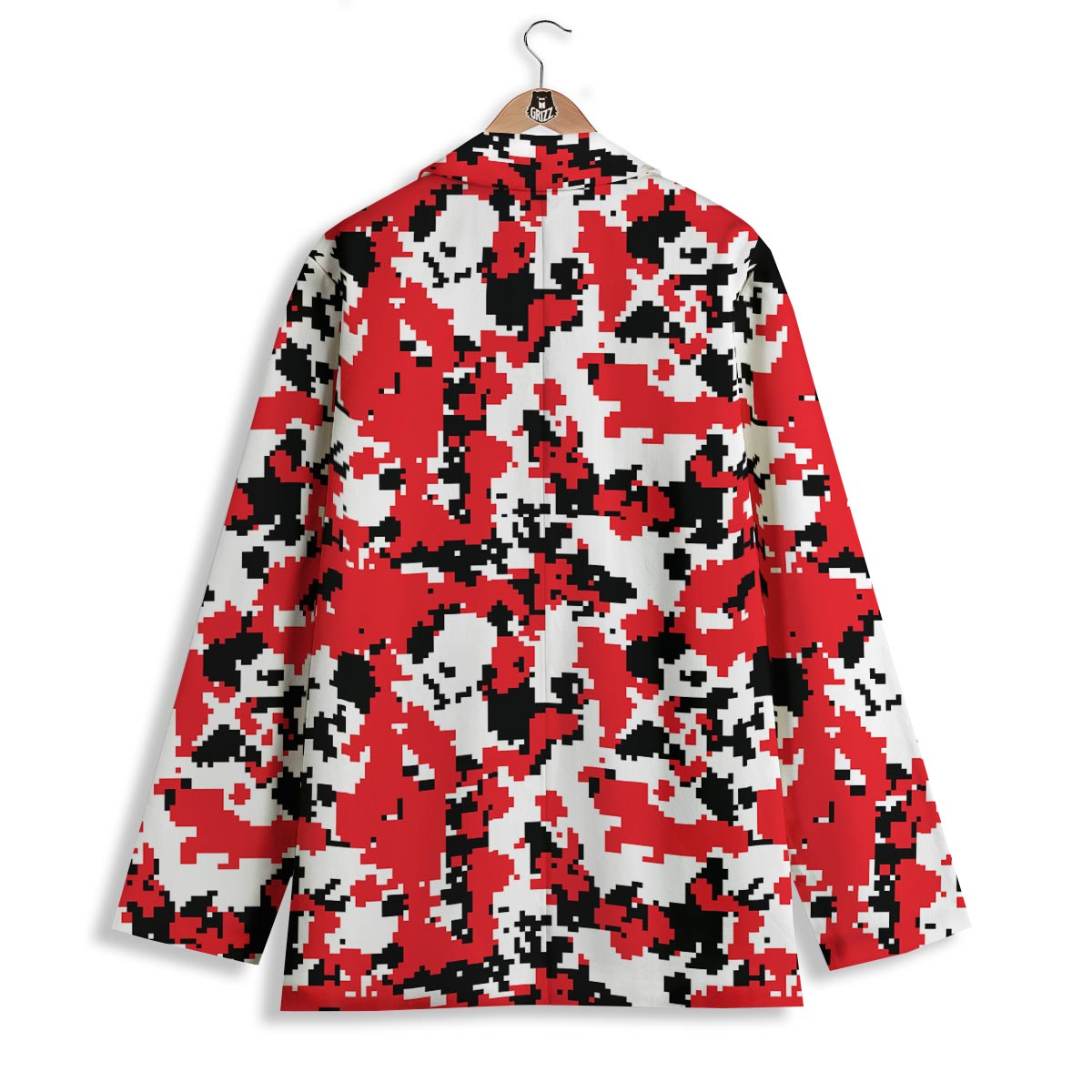Digital Camo Red White And Black Print Pattern Women's Blazer-grizzshop