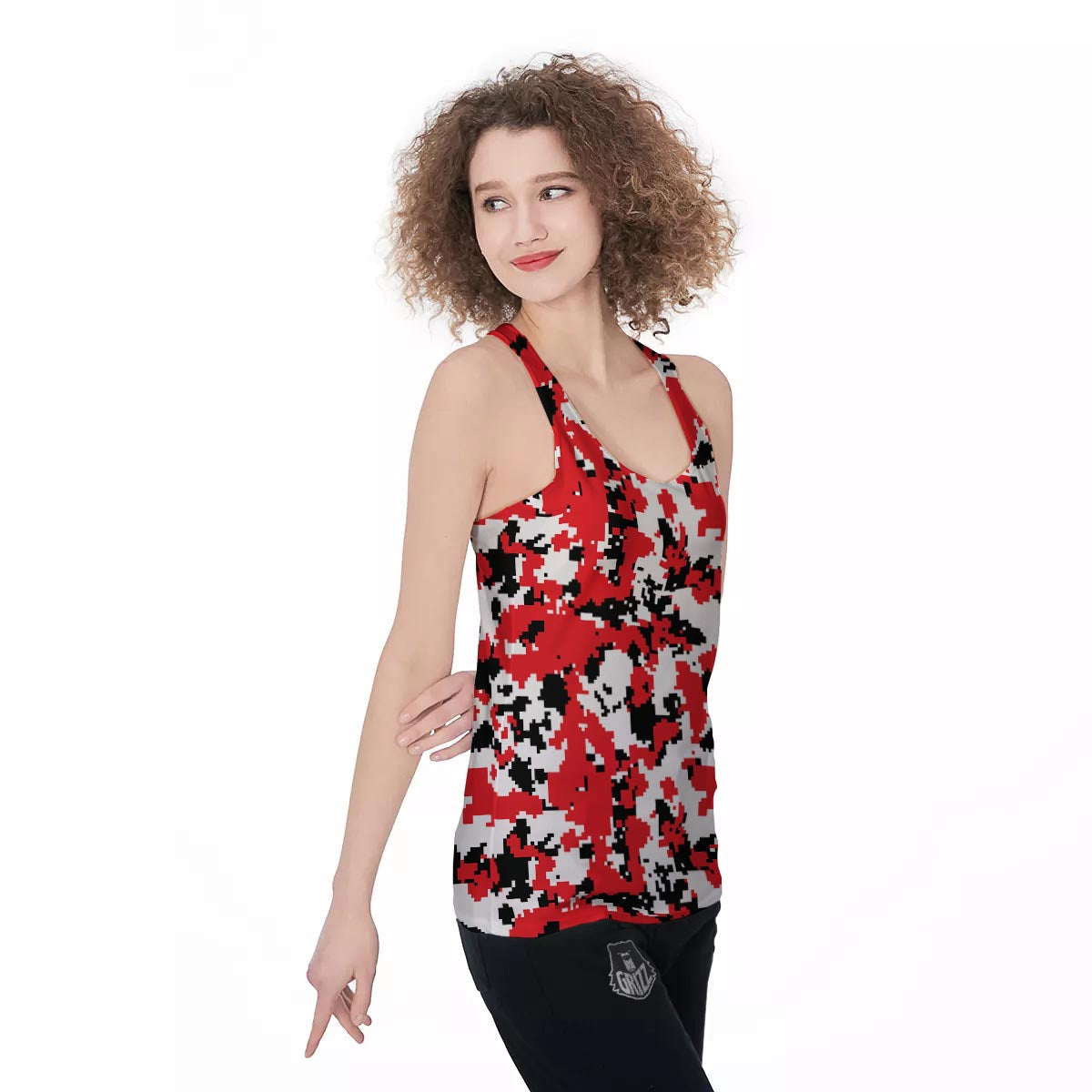 Digital Camo Red White And Black Print Pattern Women's Racerback Tank Top-grizzshop