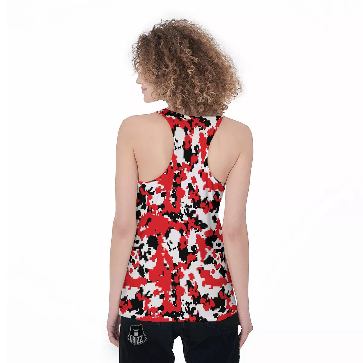 Digital Camo Red White And Black Print Pattern Women's Racerback Tank Top-grizzshop