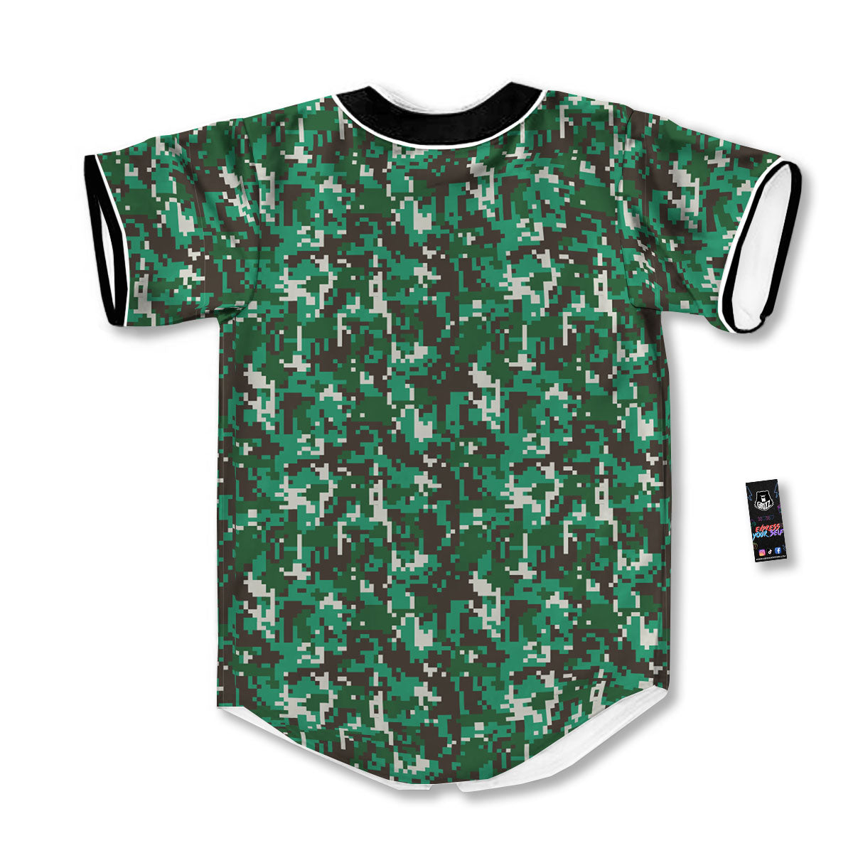Digital Camo White And Green Print Baseball Jersey-grizzshop