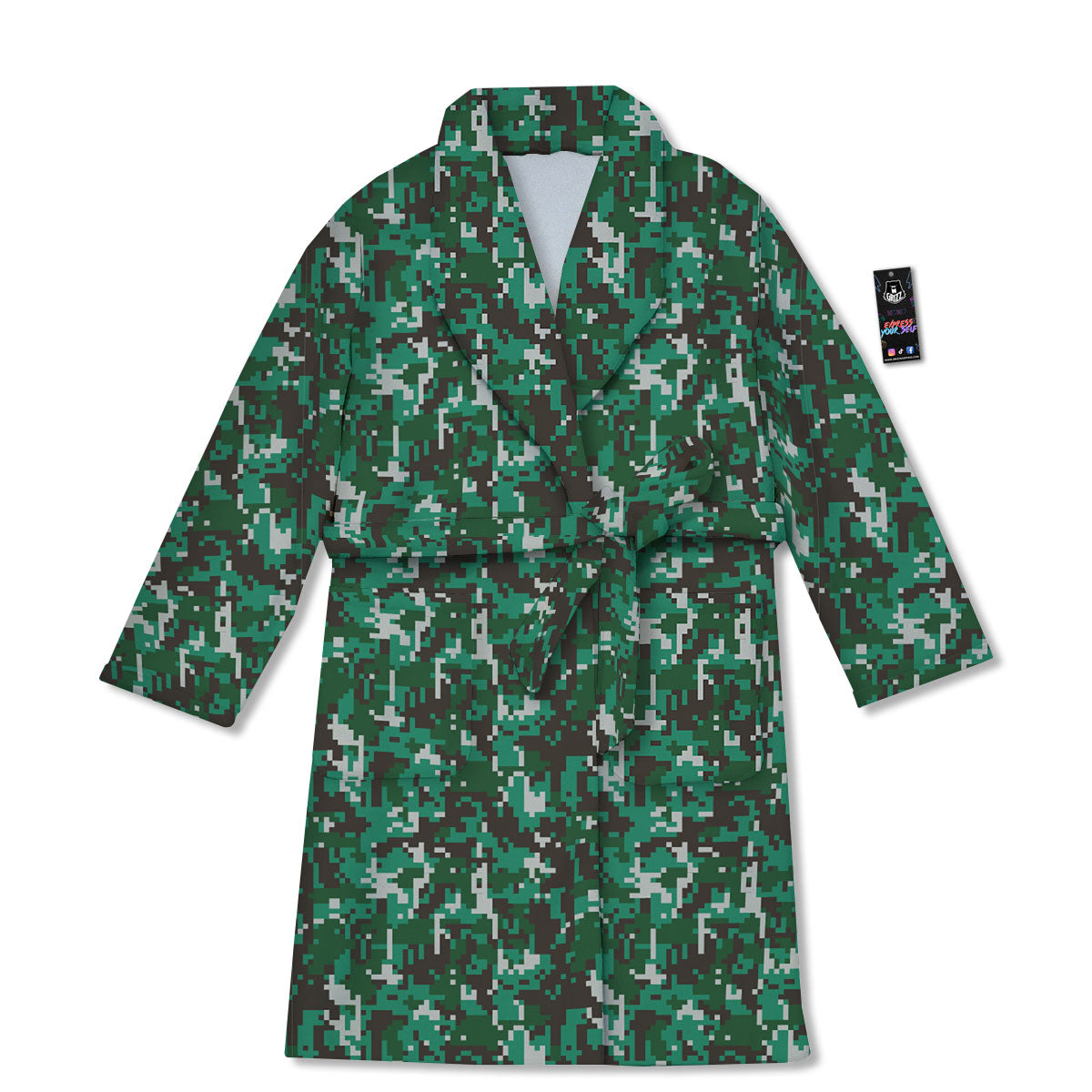 Digital Camo White And Green Print Bathrobe-grizzshop