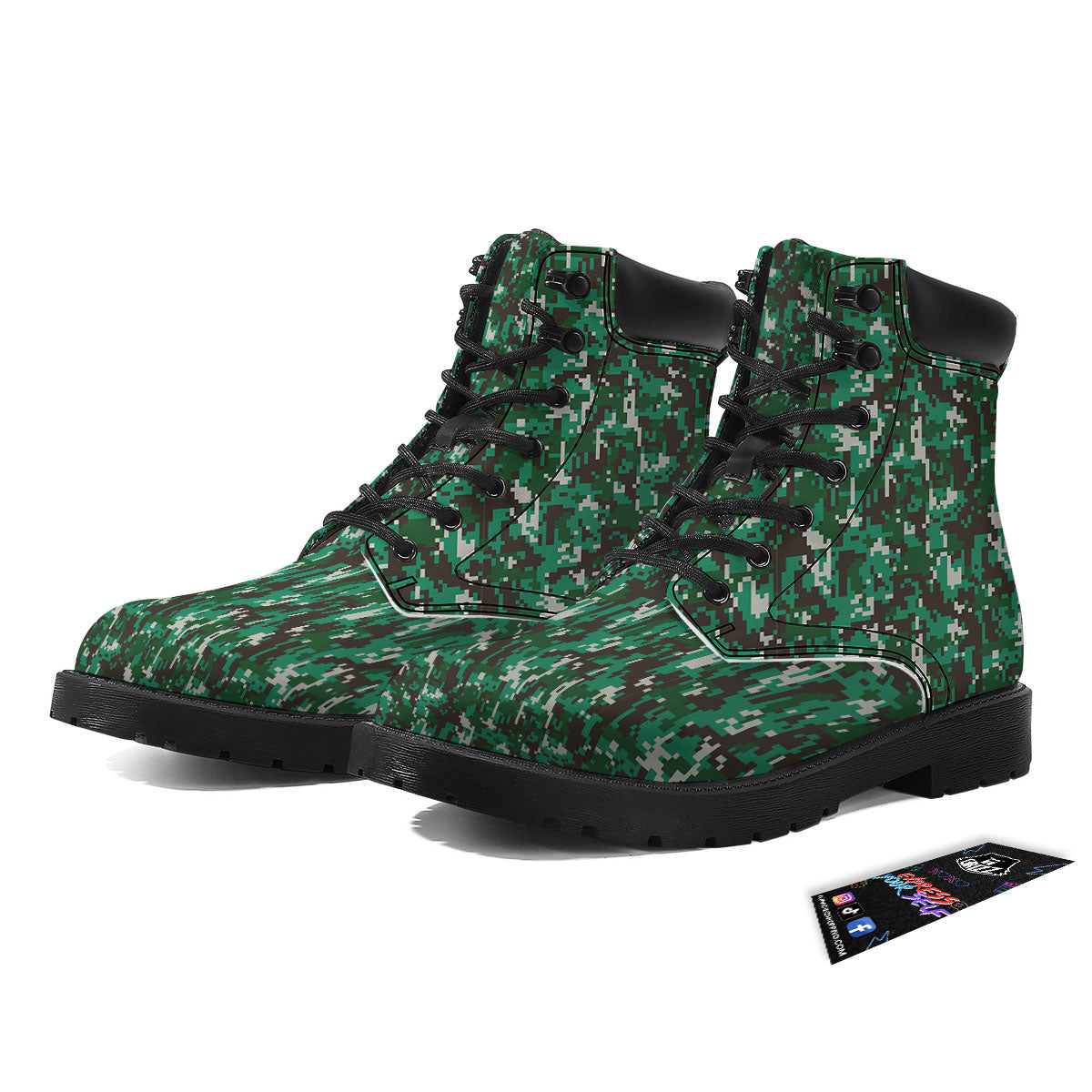 Digital Camo White And Green Print Boots-grizzshop