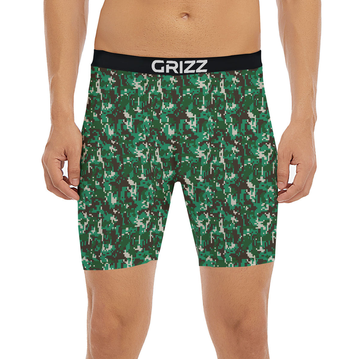 Digital Camo White And Green Print Boxer Briefs-grizzshop