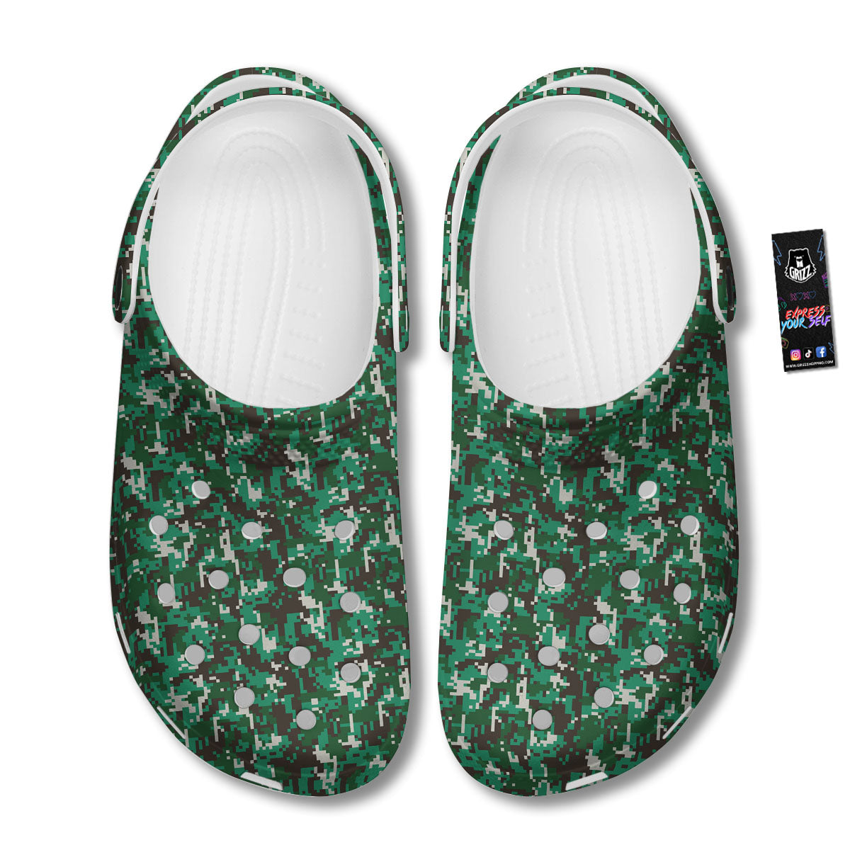 Digital Camo White And Green Print Clog-grizzshop