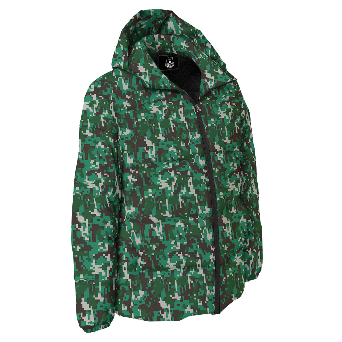 Digital Camo White And Green Print Down Jacket-grizzshop