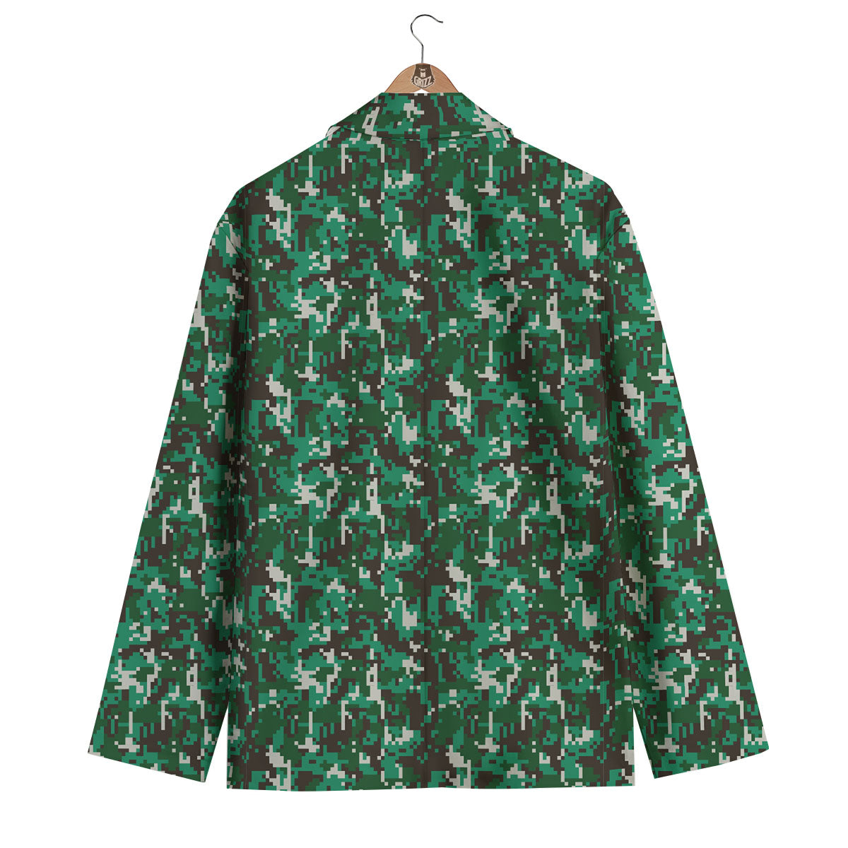 Digital Camo White And Green Print Men's Blazer-grizzshop
