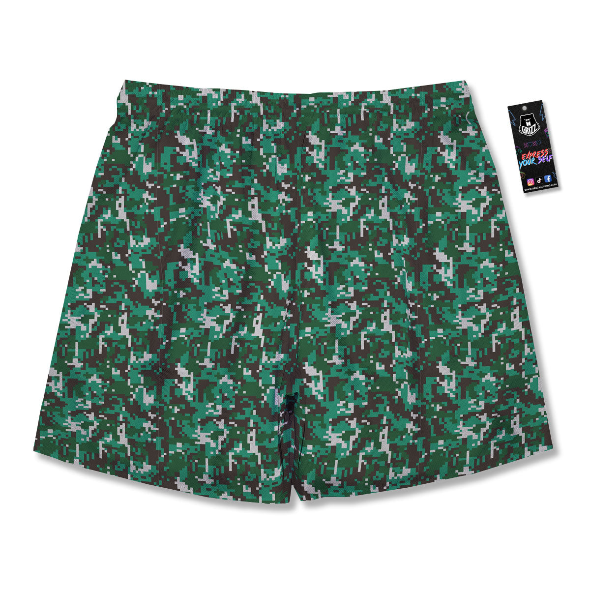 Digital Camo White And Green Print Men's Running Shorts-grizzshop