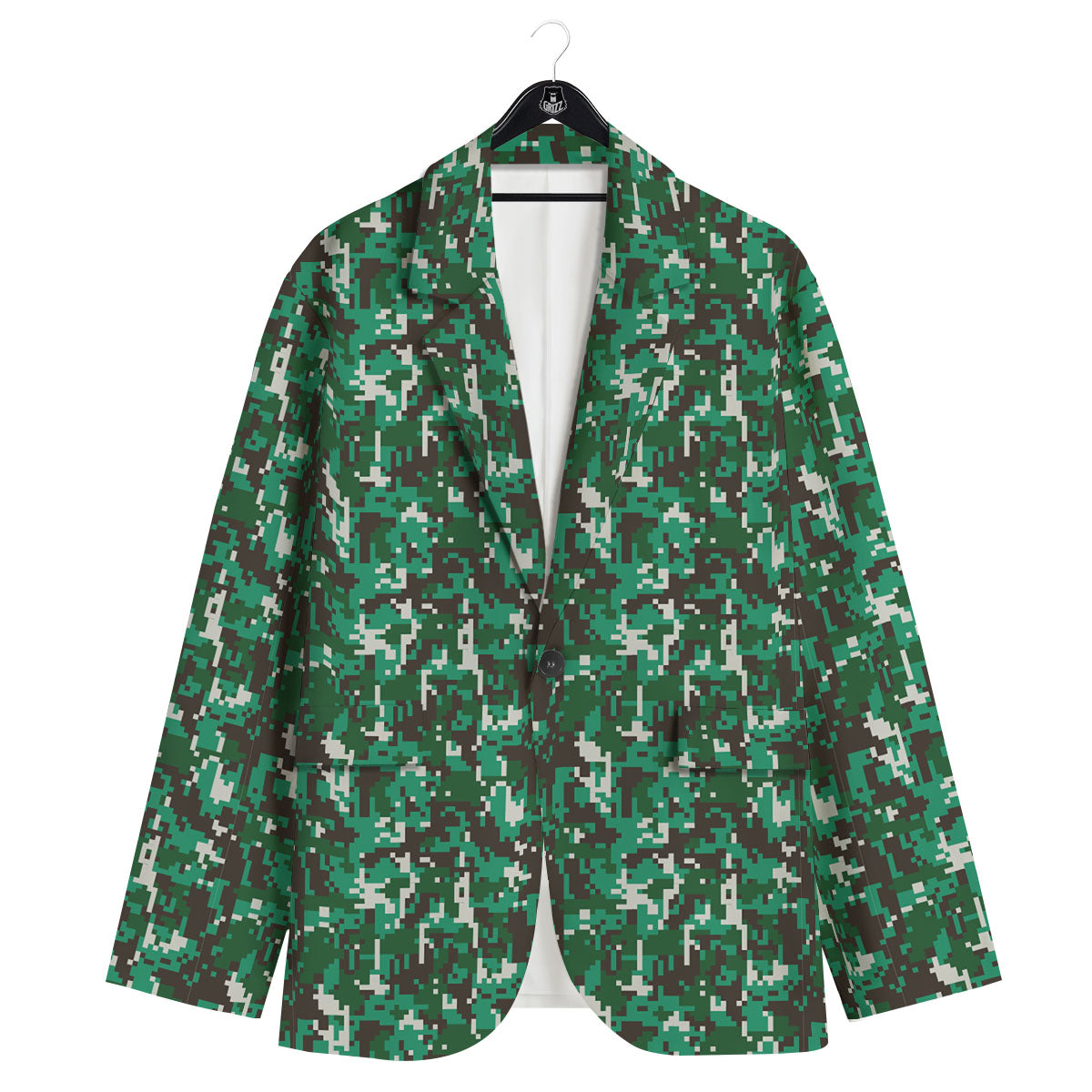 Digital Camo White And Green Print Men's Sport Coat-grizzshop