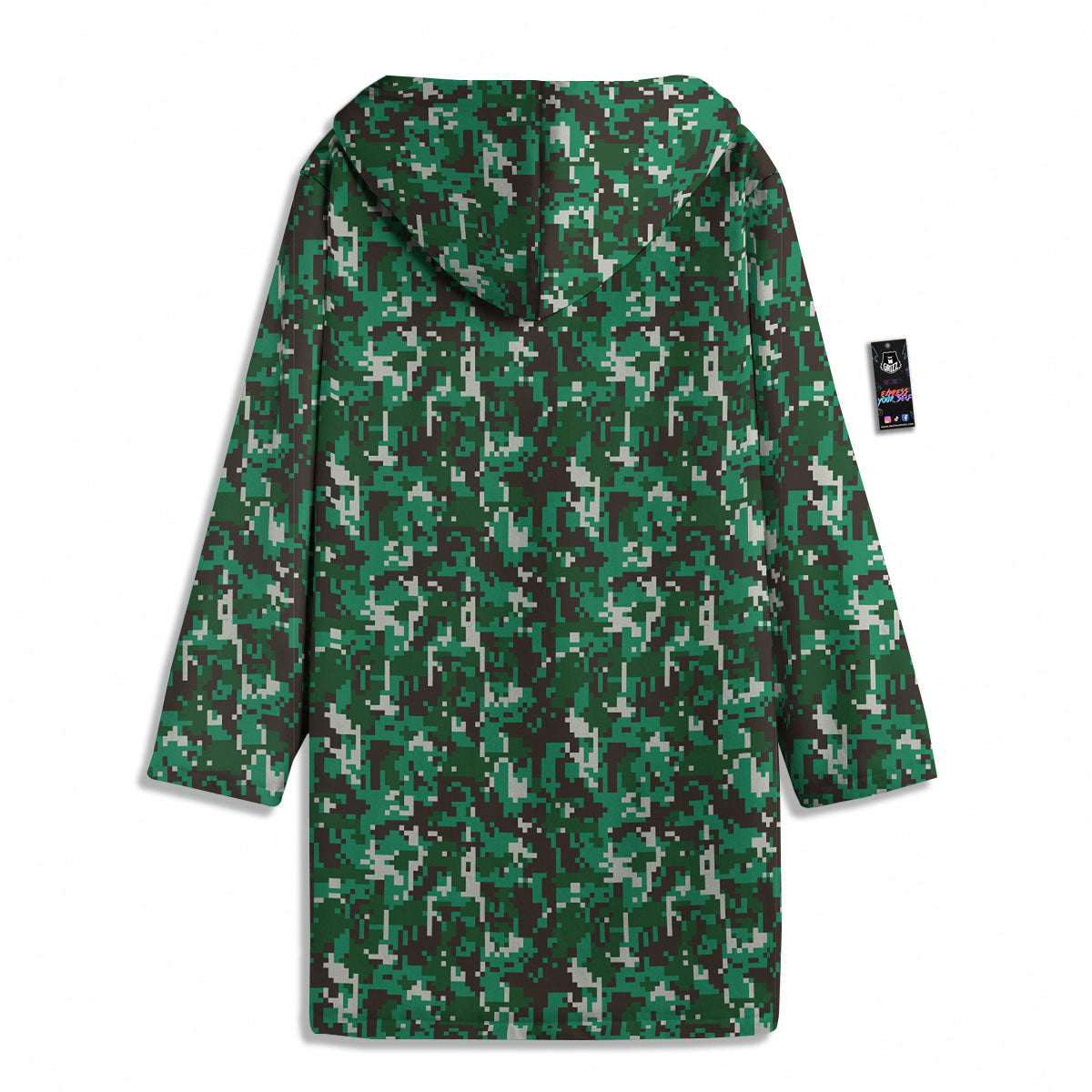 Digital Camo White And Green Print Men's Windbreaker Jacket-grizzshop