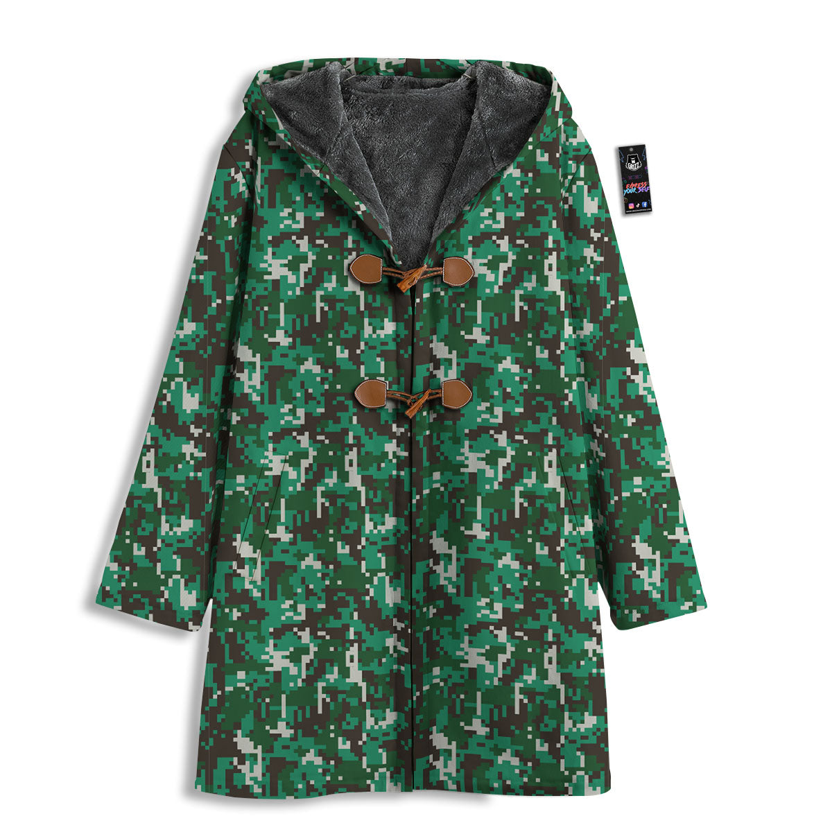 Digital Camo White And Green Print Men's Windbreaker Jacket-grizzshop