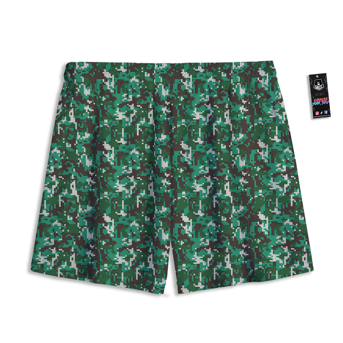 Digital Camo White And Green Print Mesh Shorts