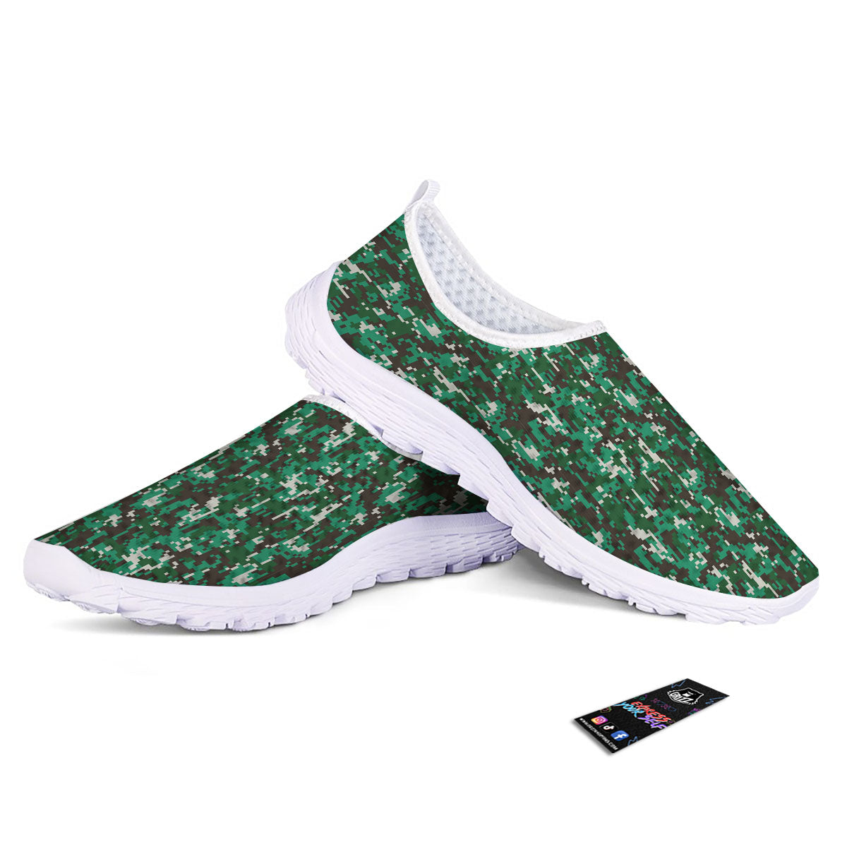 Digital Camo White And Green Print Nurse Shoes-grizzshop