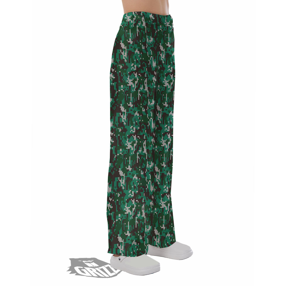 Digital Camo White And Green Print Pajama Pants-grizzshop
