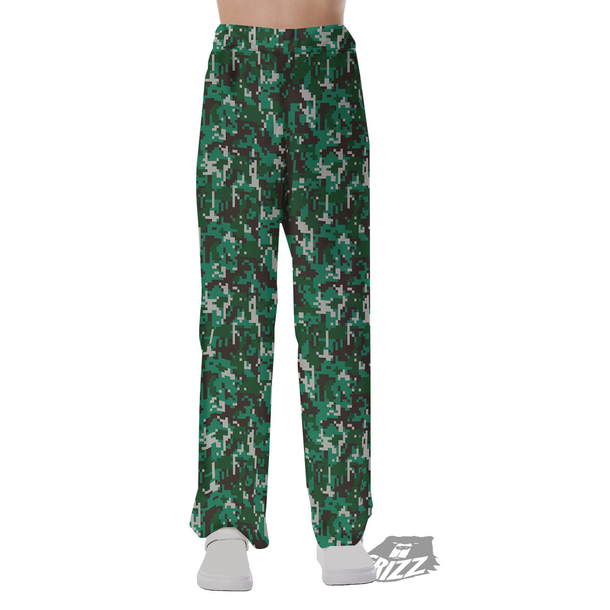 Digital Camo White And Green Print Pajama Pants-grizzshop