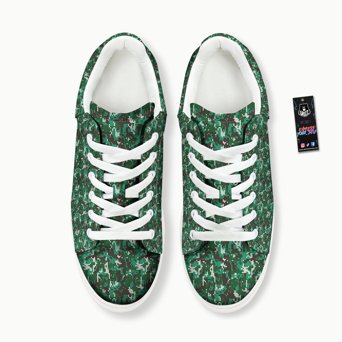Digital Camo White And Green Print Platform Shoes-grizzshop