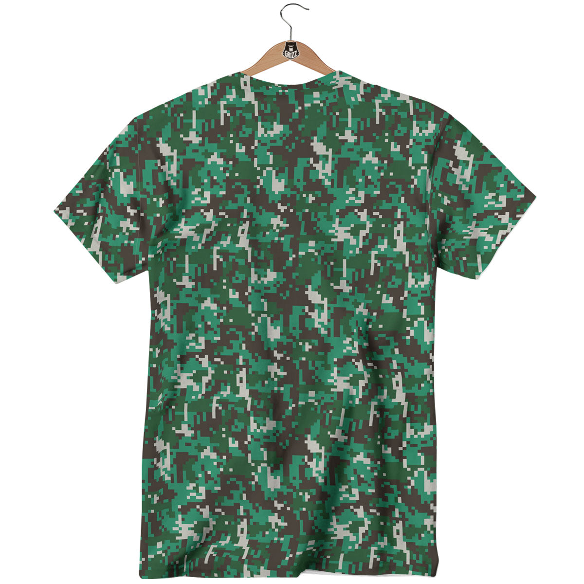 Digital Camo White And Green Print T-Shirt-grizzshop