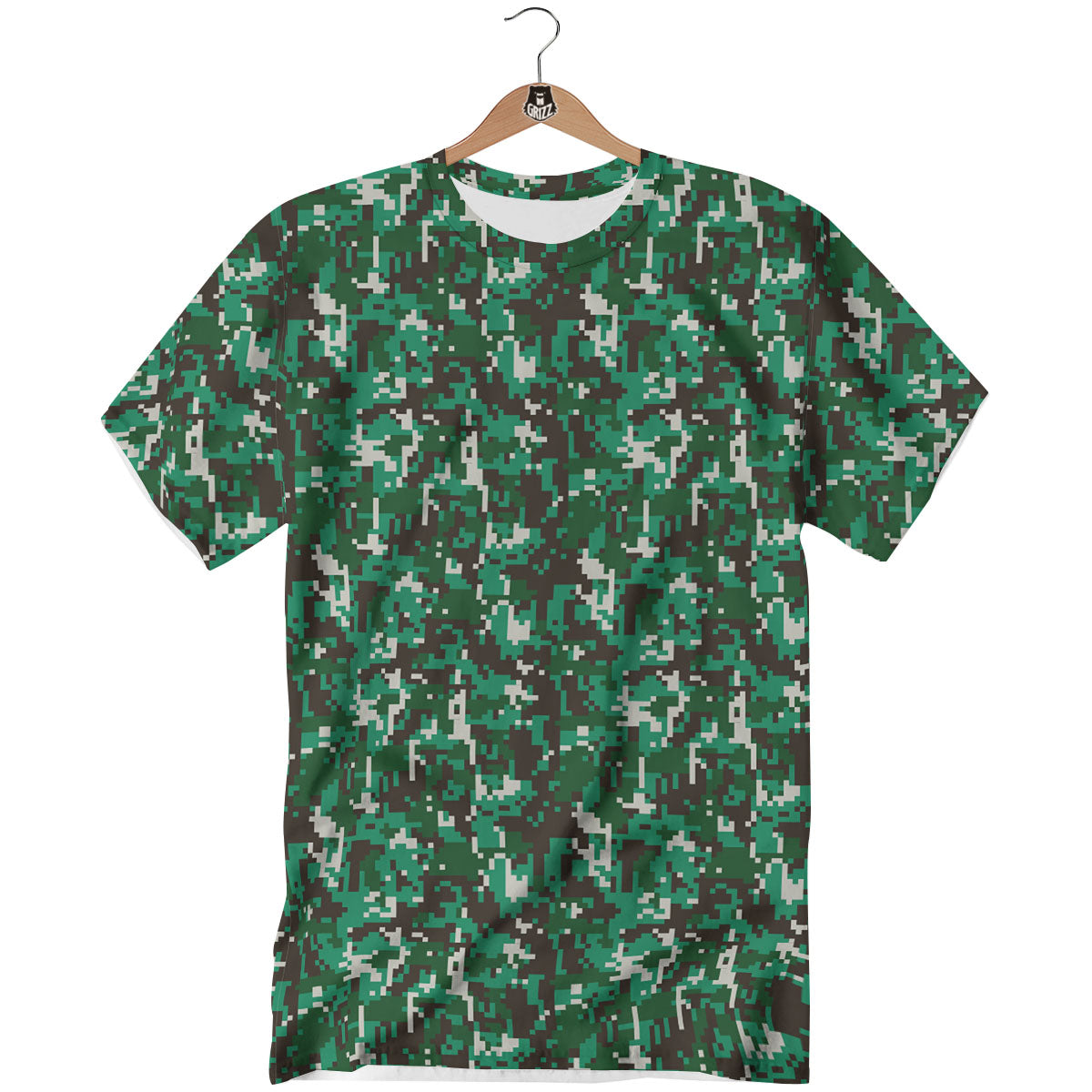 Digital Camo White And Green Print T-Shirt-grizzshop