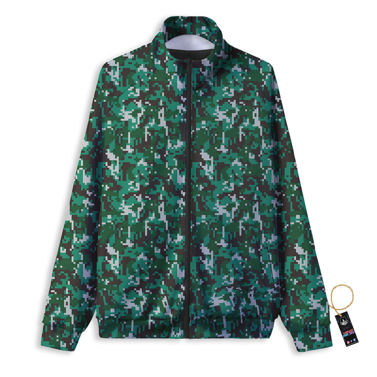 Digital Camo White And Green Print Track Jacket-grizzshop