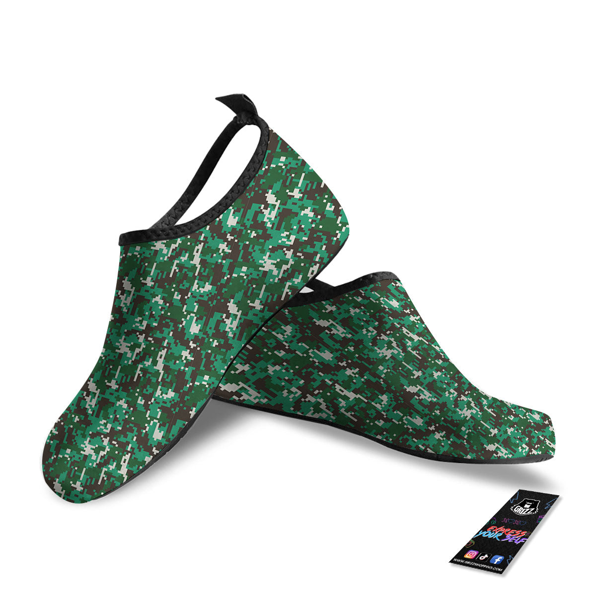 Digital Camo White And Green Print Water Shoes-grizzshop