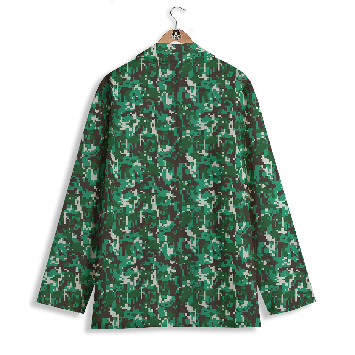 Digital Camo White And Green Print Women's Blazer-grizzshop