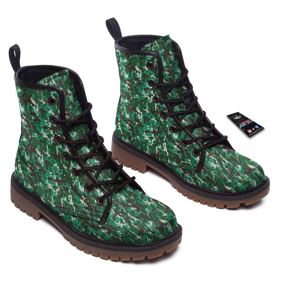 Digital Camo White And Green Print Work Boots-grizzshop