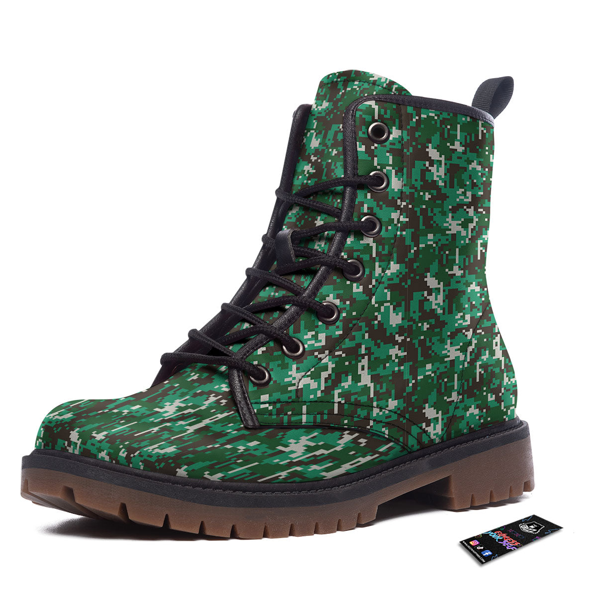 Digital Camo White And Green Print Work Boots-grizzshop