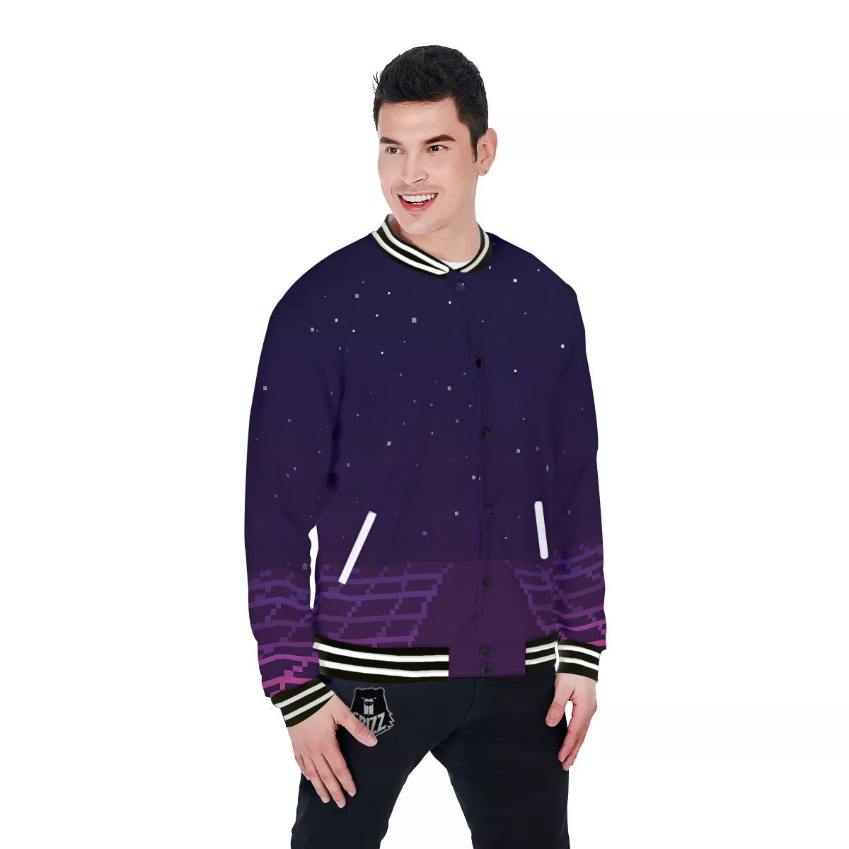 Digital Landscape 8-Bit Pixel Print Baseball Jacket-grizzshop
