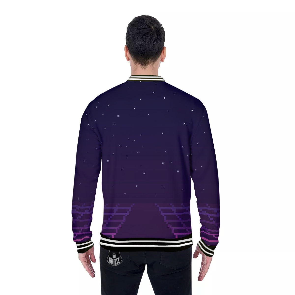 Digital Landscape 8-Bit Pixel Print Baseball Jacket-grizzshop
