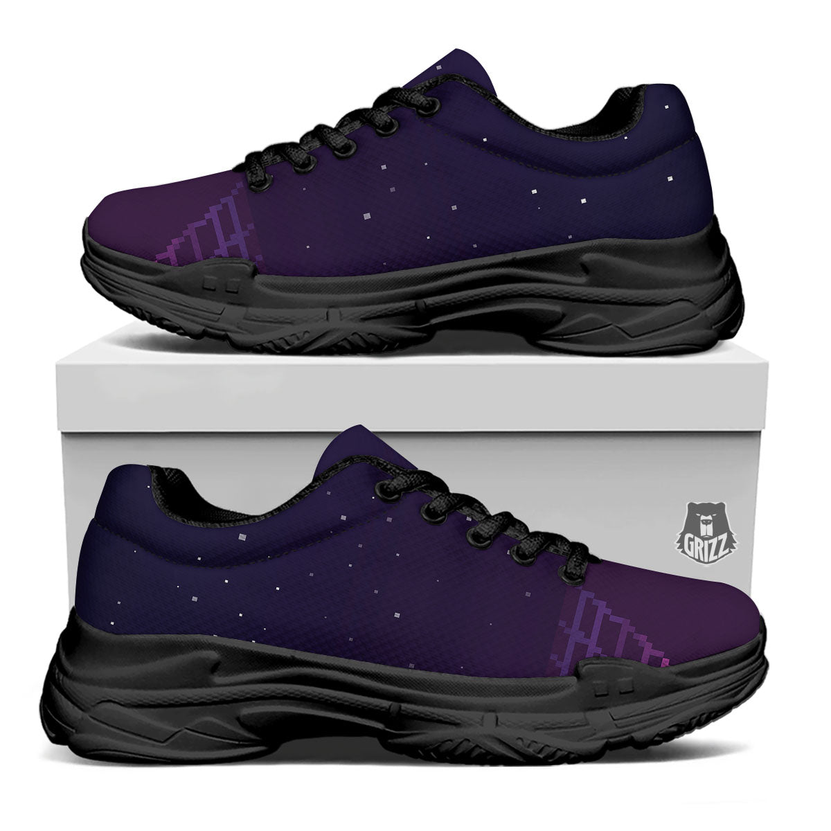 Digital Landscape 8-Bit Pixel Print Black Chunky Shoes-grizzshop