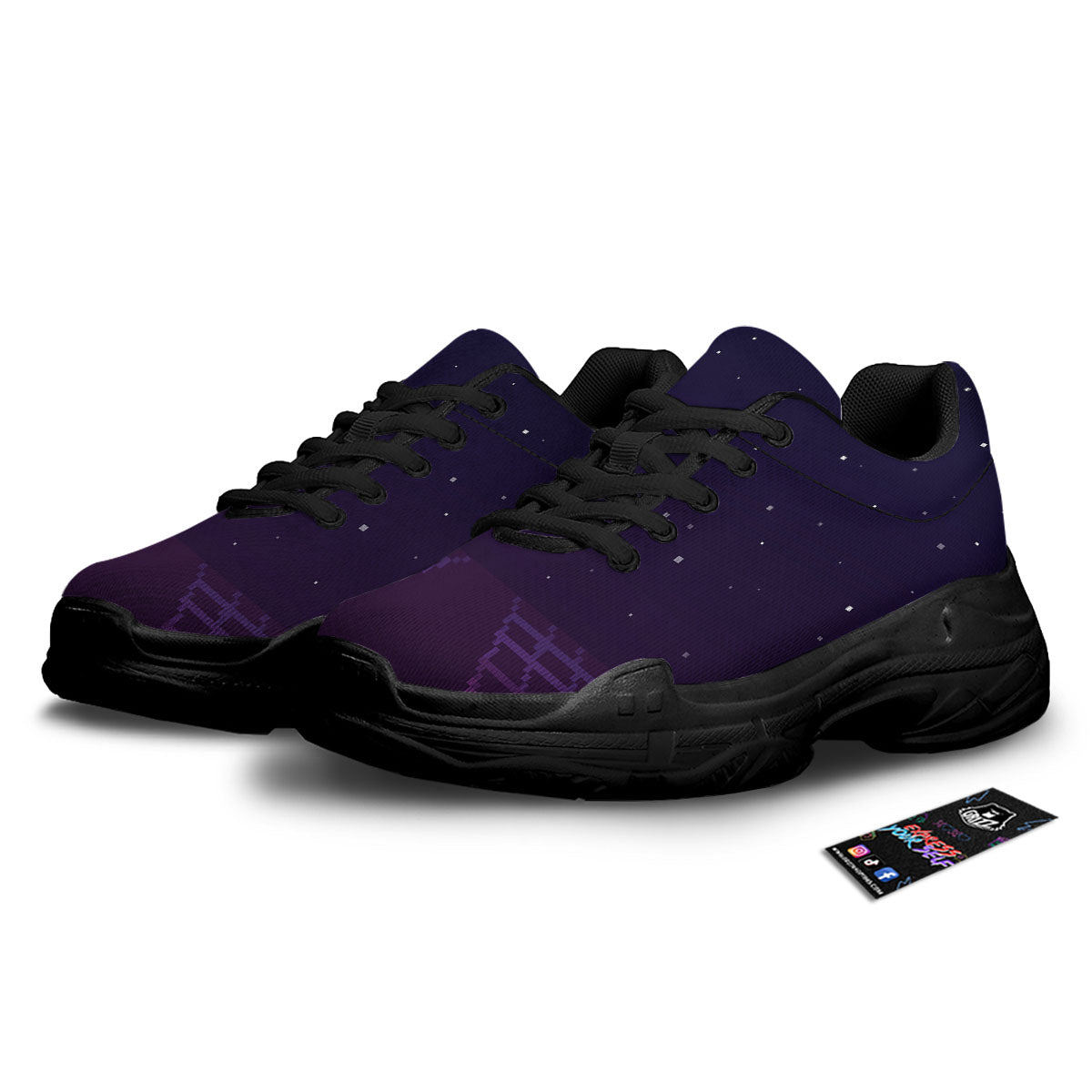 Digital Landscape 8-Bit Pixel Print Black Chunky Shoes-grizzshop