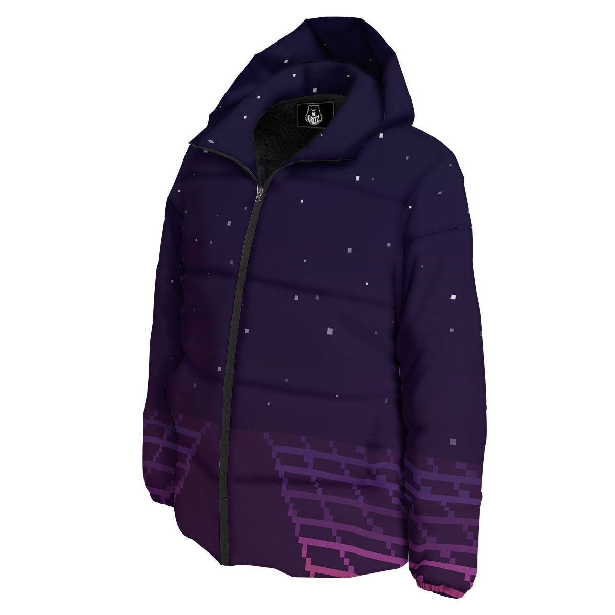 Digital Landscape 8-Bit Pixel Print Down Jacket-grizzshop