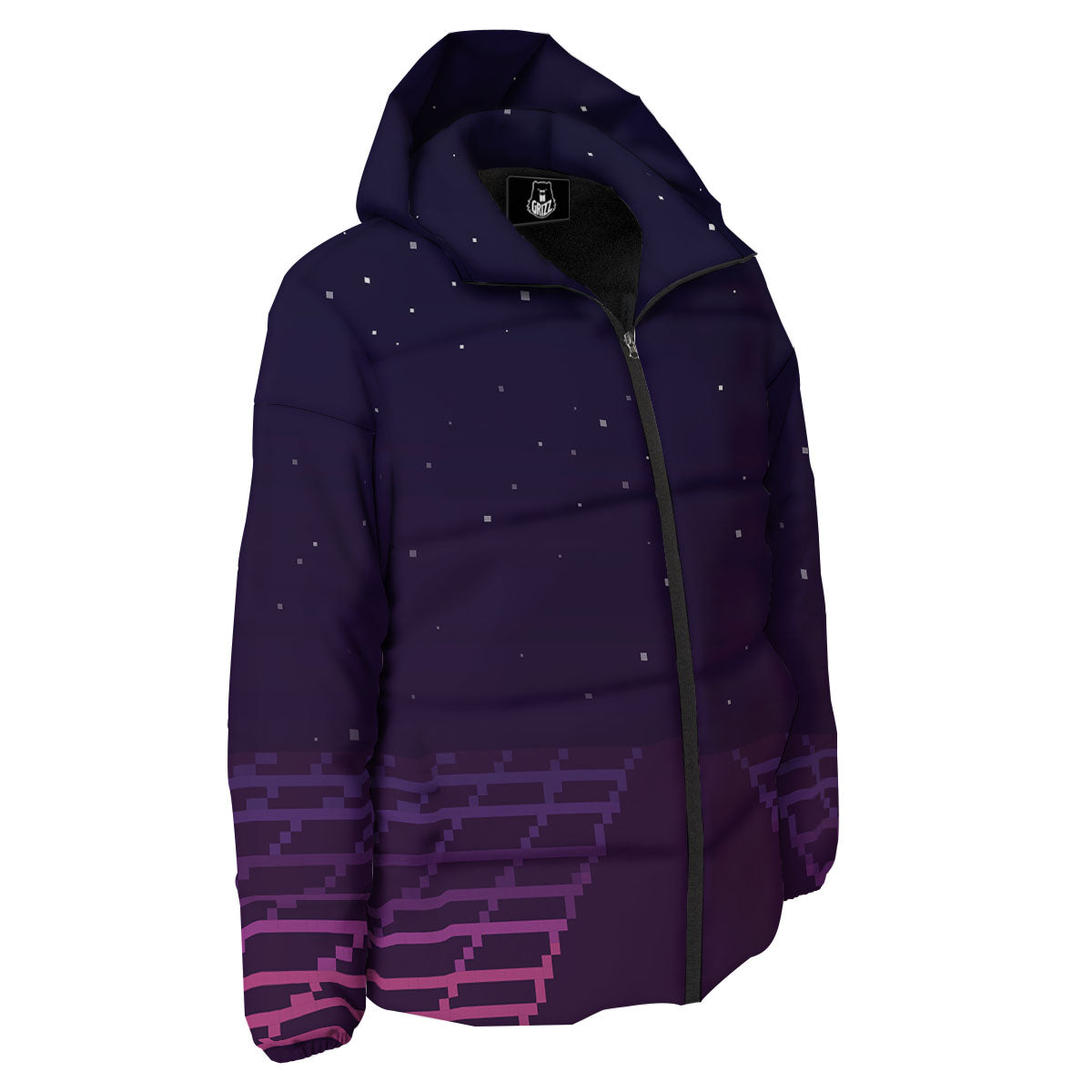 Digital Landscape 8-Bit Pixel Print Down Jacket-grizzshop