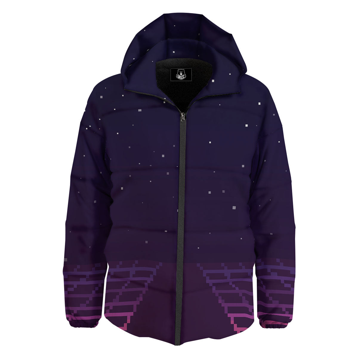 Digital Landscape 8-Bit Pixel Print Down Jacket-grizzshop