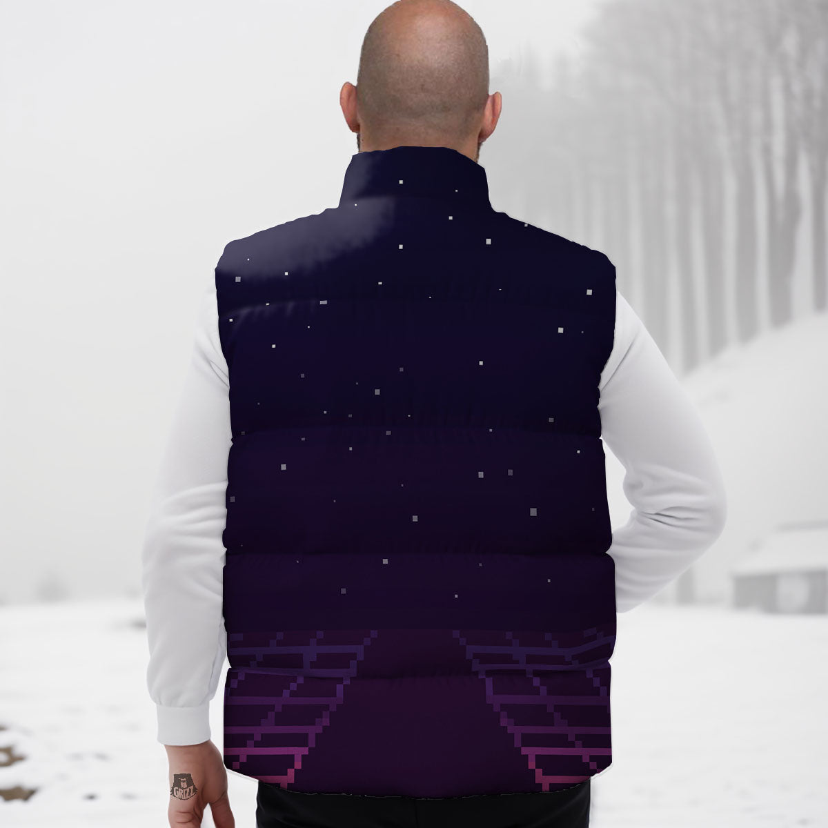 Digital Landscape 8-Bit Pixel Print Down Vest-grizzshop