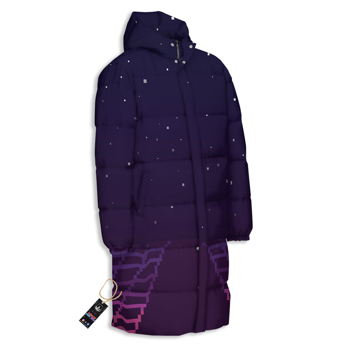 Digital Landscape 8-Bit Pixel Print Long Down Jacket-grizzshop