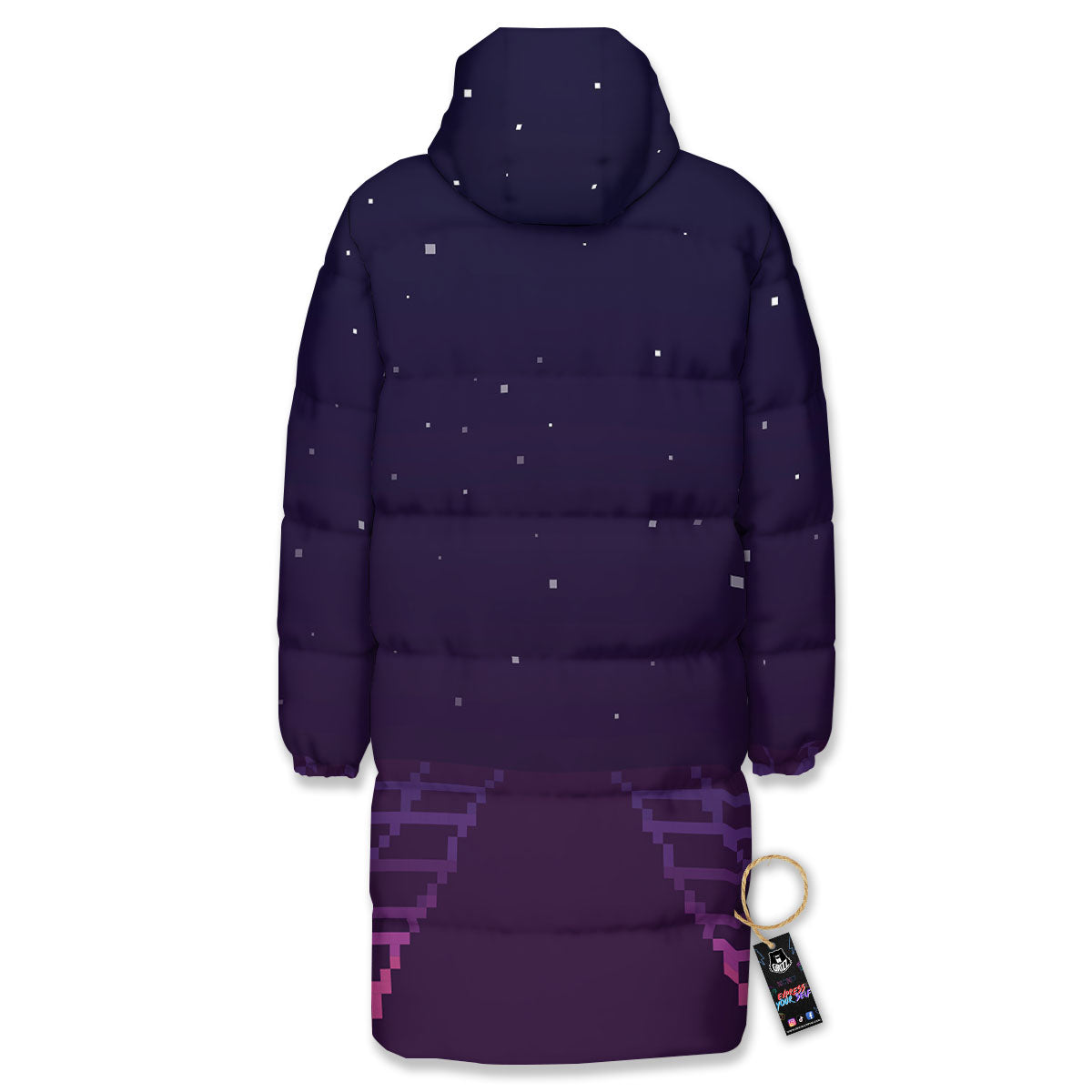 Digital Landscape 8-Bit Pixel Print Long Down Jacket-grizzshop