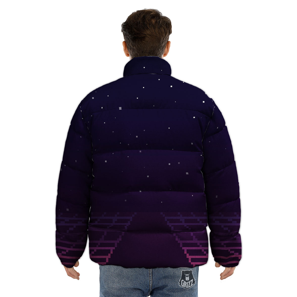 Digital Landscape 8-Bit Pixel Print Puffer Jacket-grizzshop