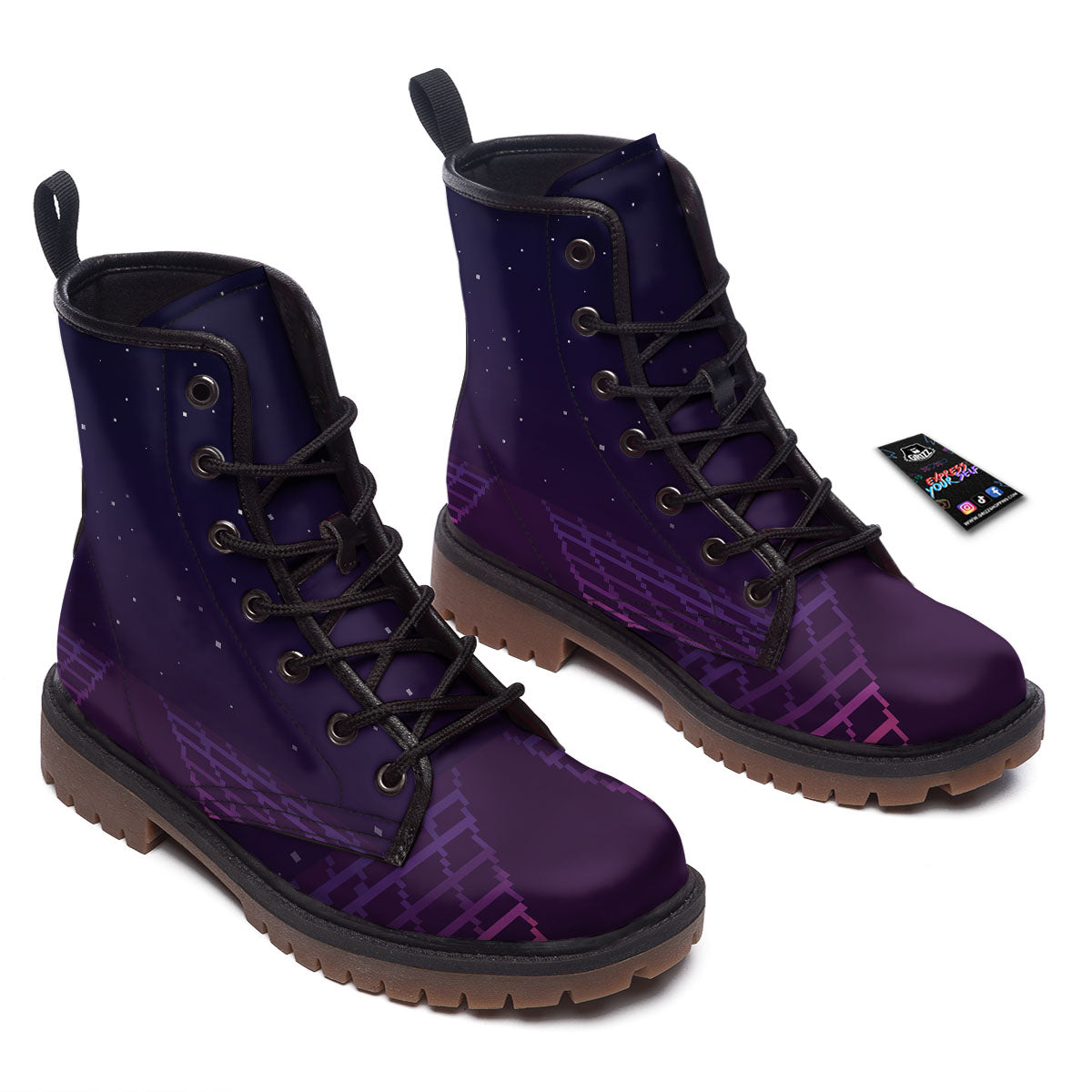 Digital Landscape 8-Bit Pixel Print Work Boots-grizzshop