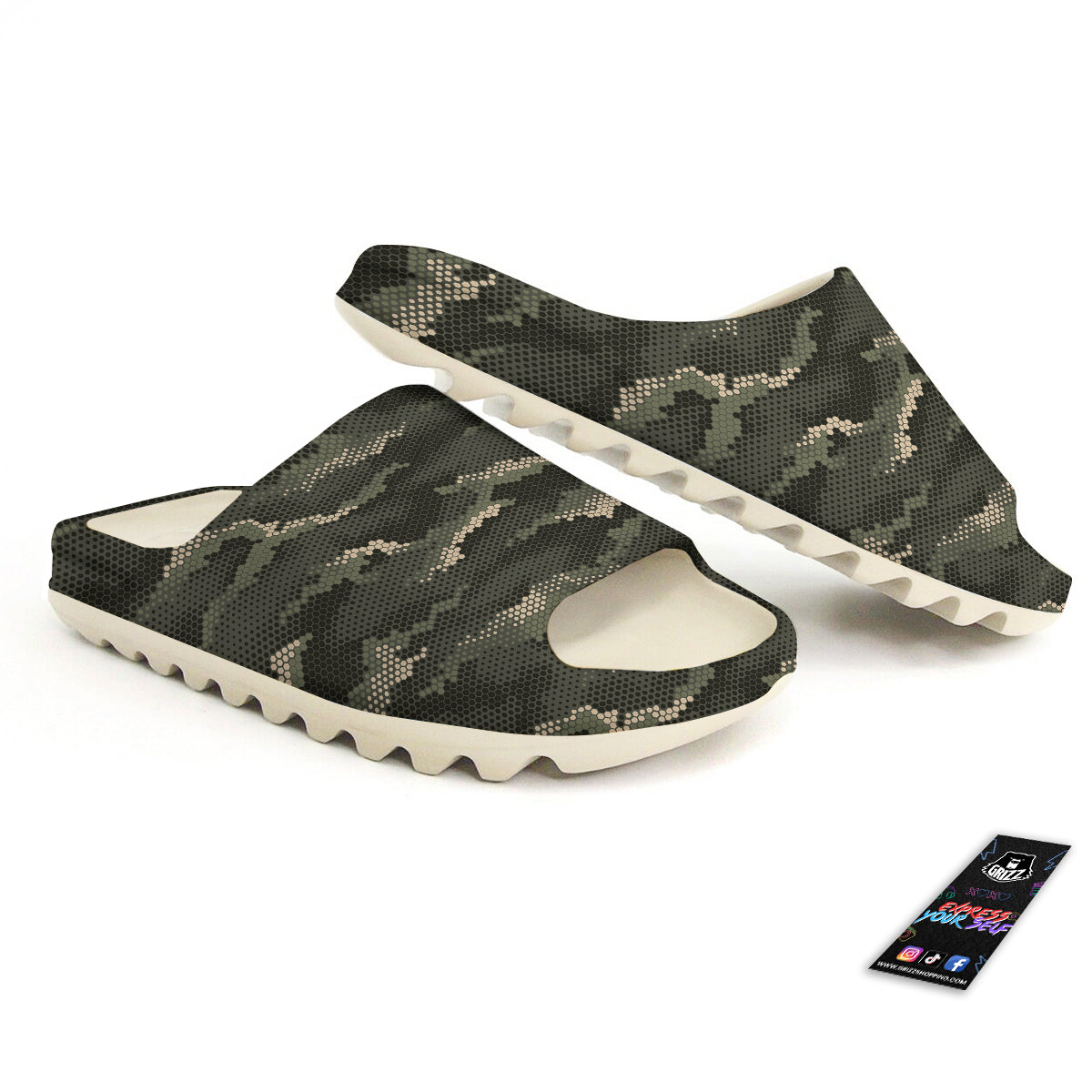 Digital Camo Army Green Print Pattern Sandals-grizzshop