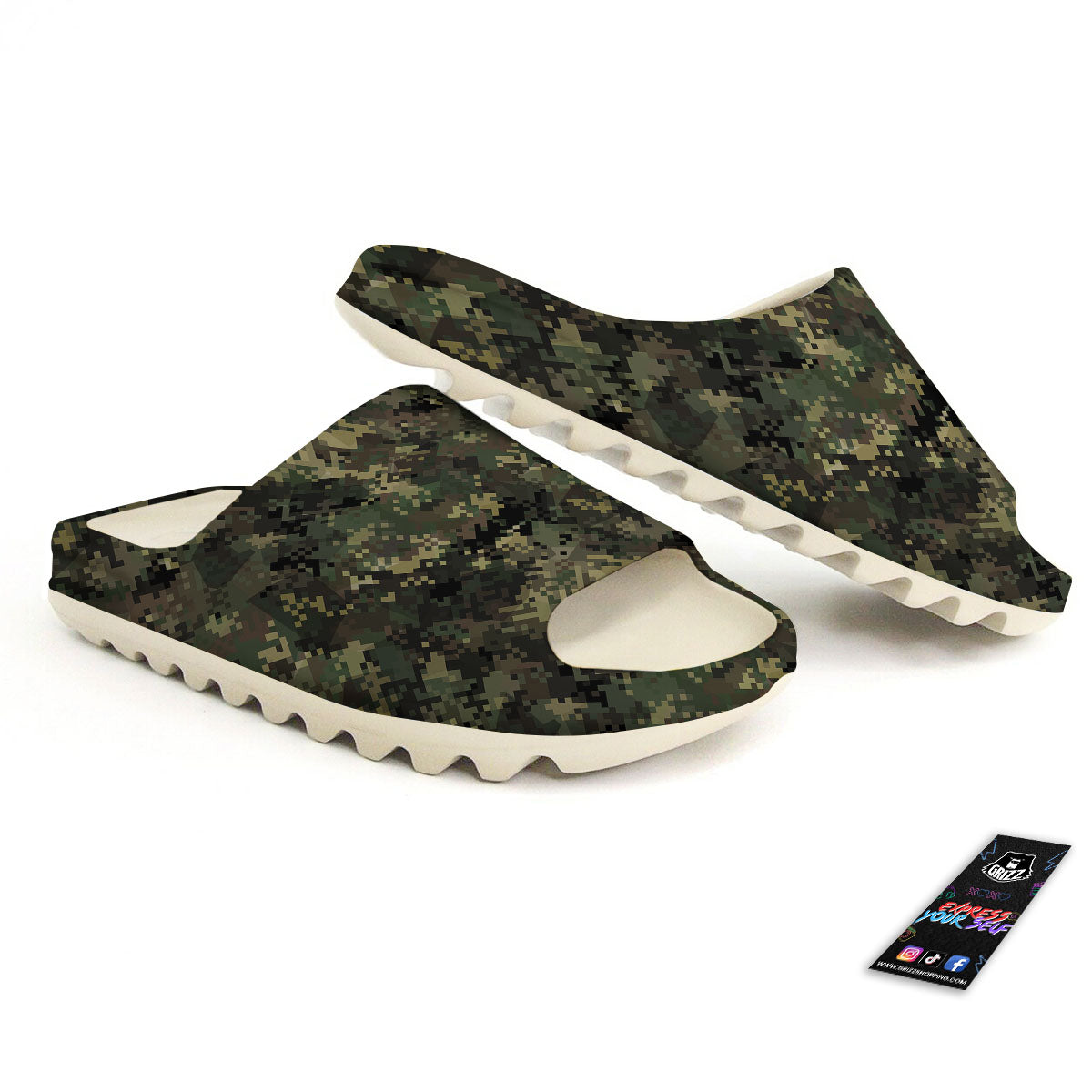 Digital Camo Forest Green Print Pattern Sandals-grizzshop