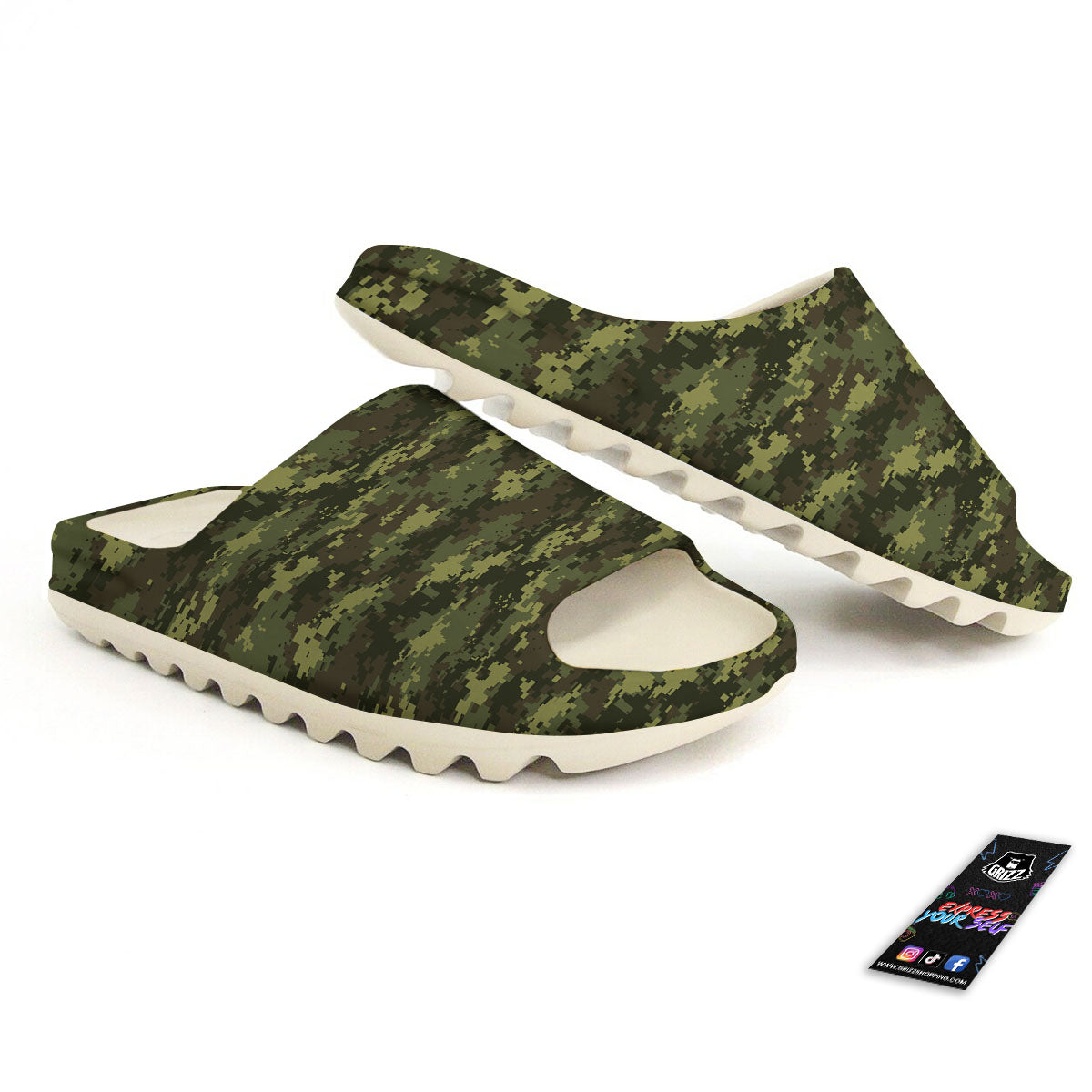 Digital Camo Green Print Pattern Sandals-grizzshop